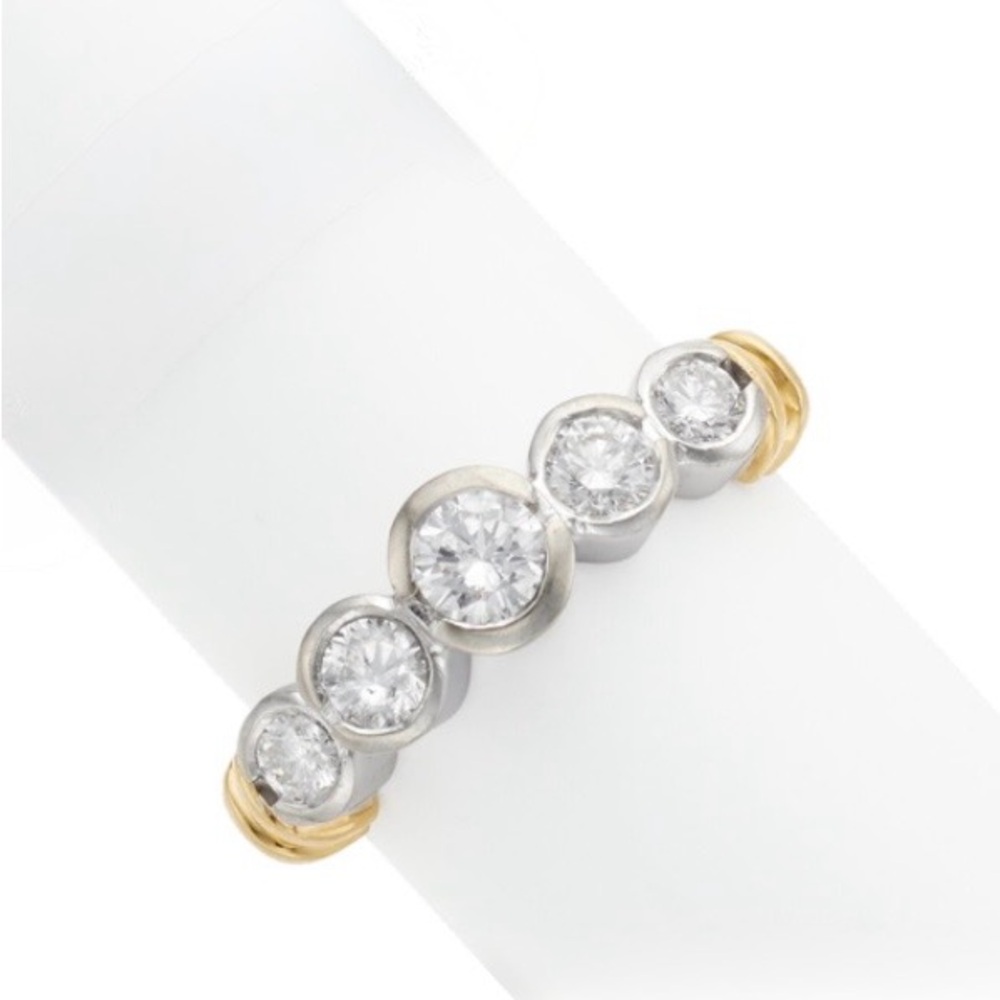 Natural Diamond Five Stone White and Yellow Gold Ring 18k